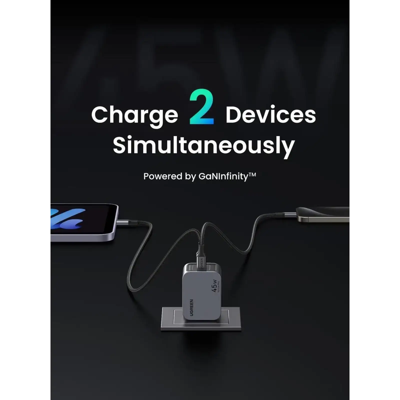 Зарядний пристрій 2xUSB 45W (2хUSB-C) Gan Nexode Pro X707 Ugreen (35008) UA
