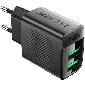 Зарядний пристрій 2xUSB 12W (2xUSB-A) A86 Black Acefast (6974316283270) UA