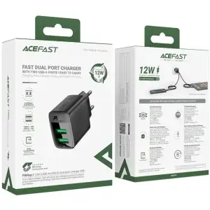 Зарядний пристрій 2xUSB 12W (2xUSB-A) A86 Black Acefast (6974316283270) UA