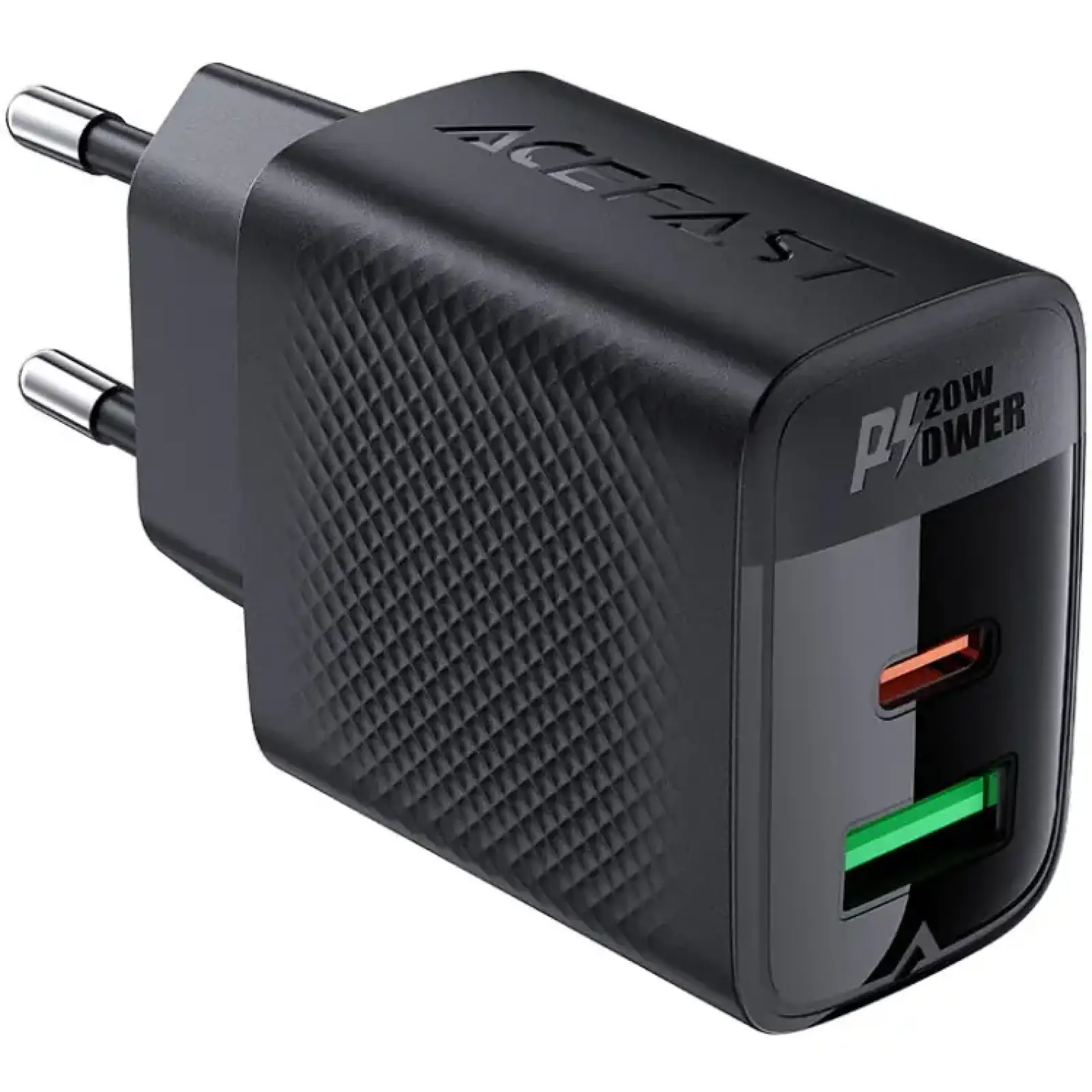 Зарядний пристрій 2xUSB 20W (USB-C+USB-A) Gan A78 Black Acefast (6974316283256) UA