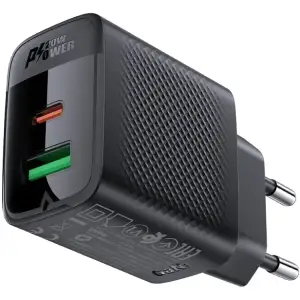 Зарядний пристрій 2xUSB 20W (USB-C+USB-A) Gan A78 Black Acefast (6974316283256) UA