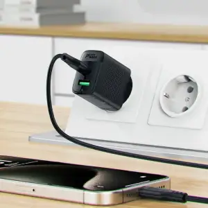 Зарядний пристрій 2xUSB 20W (USB-C+USB-A) Gan A78 Black Acefast (6974316283256) UA