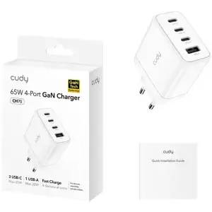 Зарядний пристрій 4xUSB 65W, (GaN, 1хUSB-C, QC+PD 3.0, вилка ЄС, для iPhone 12) , Cudy (CH70) UA