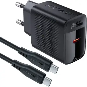 Зарядний пристрій 1xUSB-C 20W + Type-C cable A82 Fast Charger Black Acefast (6974316280057) UA