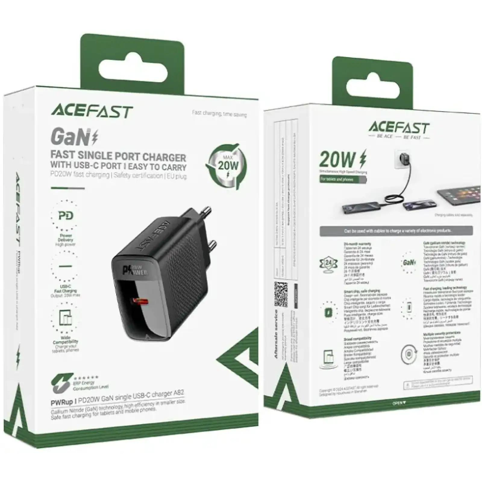Зарядний пристрій 1xUSB-C 20W + Type-C cable A82 Fast Charger Black Acefast (6974316280057) UA