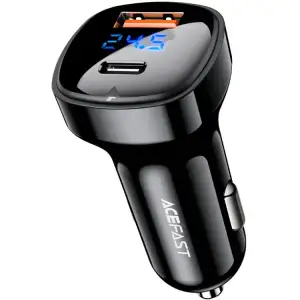 Автозарядка 2xUSB 66W (USB-C + USB-A) B4 with digital display Acefast (6974316280392) UA