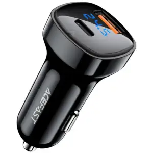 Автозарядка 2xUSB 66W (USB-C + USB-A) B4 with digital display Acefast (6974316280392) UA