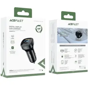 Автозарядка 2xUSB 66W (USB-C + USB-A) B4 with digital display Acefast (6974316280392) UA