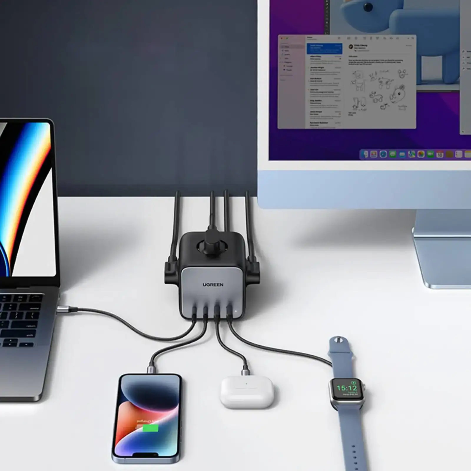 Зарядний пристрій 4xUSB 65W (2хUSB-C+2xUSB-A + 2хSchuko) DigiNest Cube Power Strip CD268 Ugreen (60113) UA
