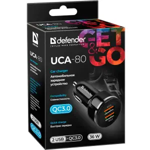 Автозарядка 2xUSB 36W (2xUSB-A) QC3.0,3А UCA-80 чорна Defender (83832) UA