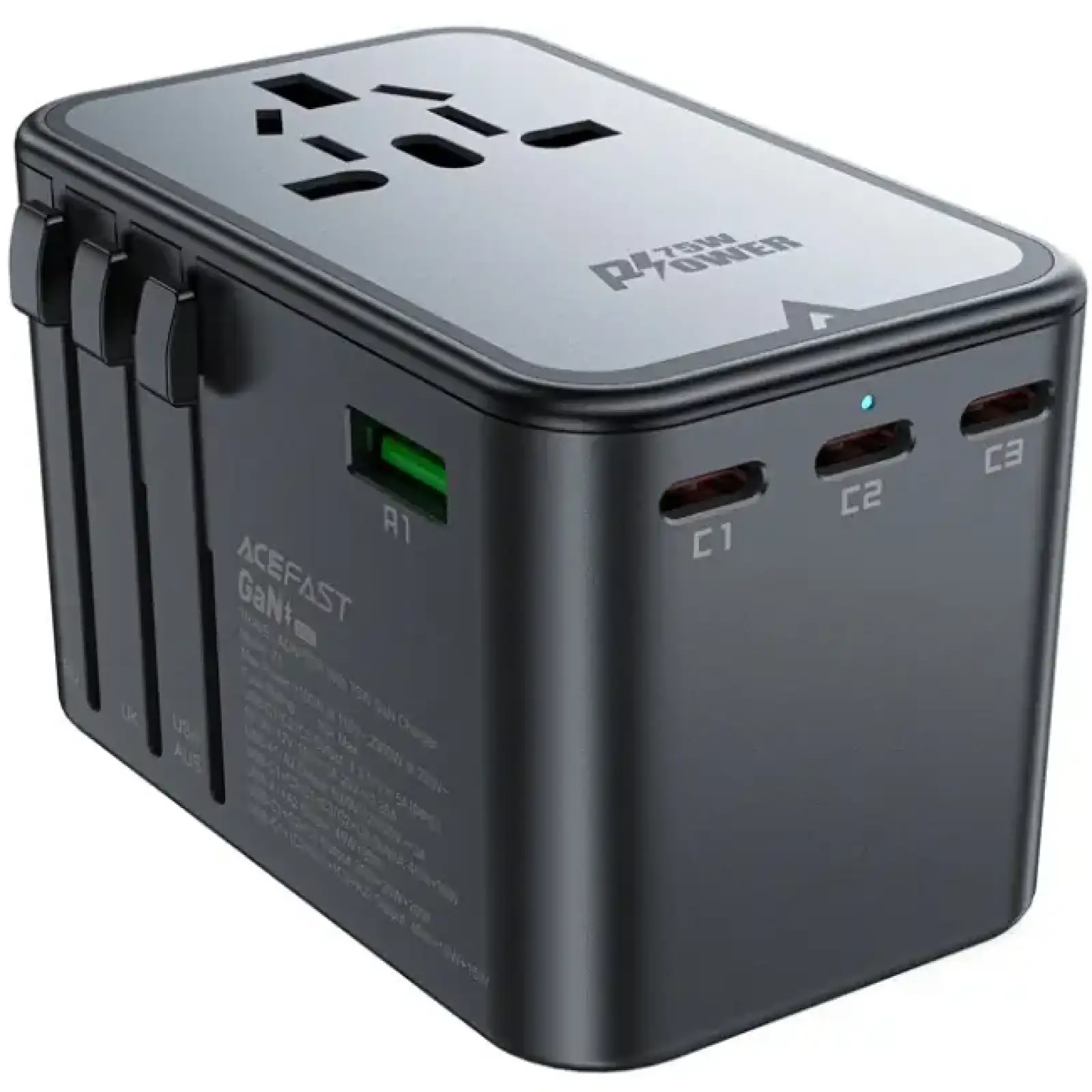 Зарядний пристрій 5xUSB 75W (3xUSB-C+2xUSB-A) Gan Z1 Travel Fast Charger Acefast (6974316282495) UA