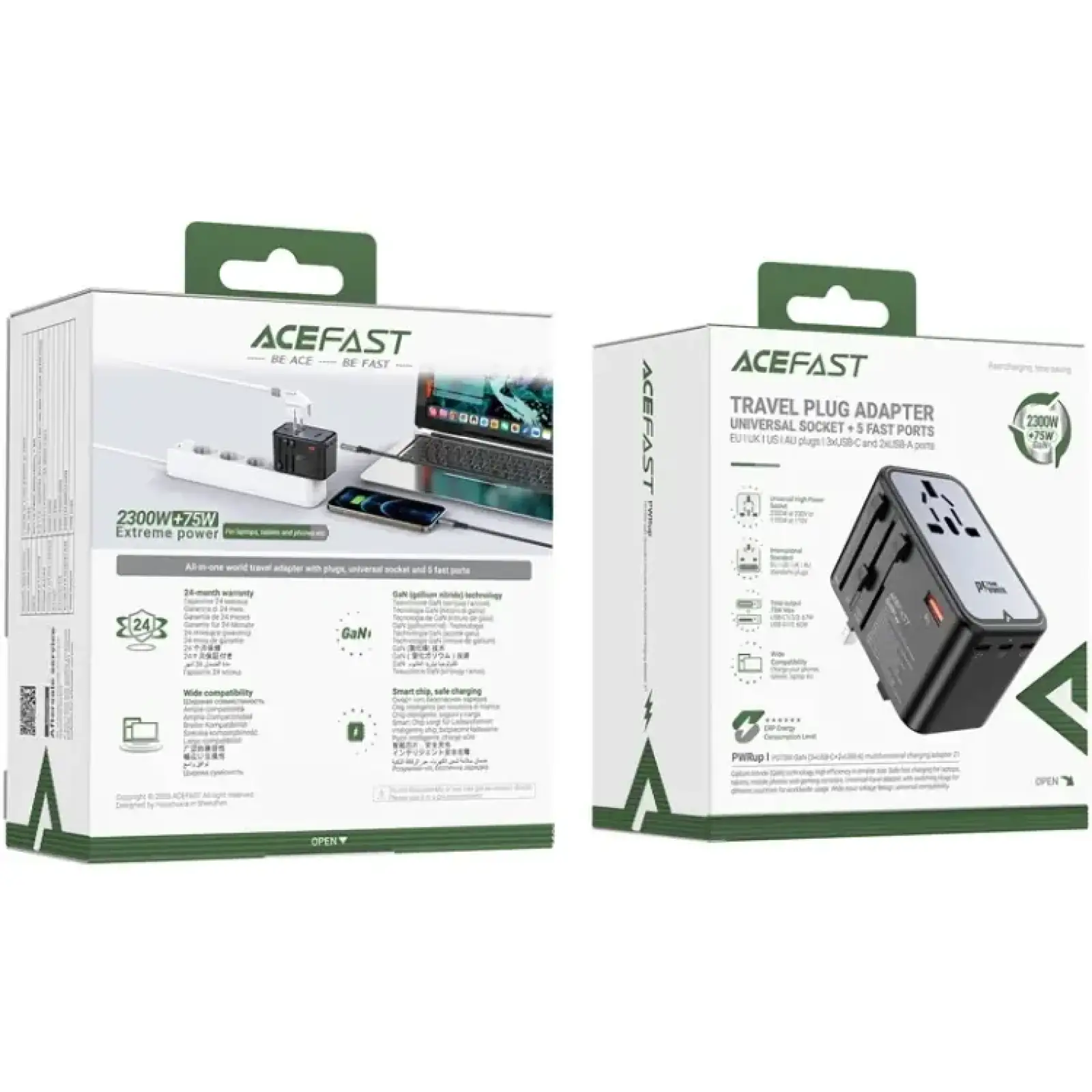Зарядний пристрій 5xUSB 75W (3xUSB-C+2xUSB-A) Gan Z1 Travel Fast Charger Acefast (6974316282495) UA