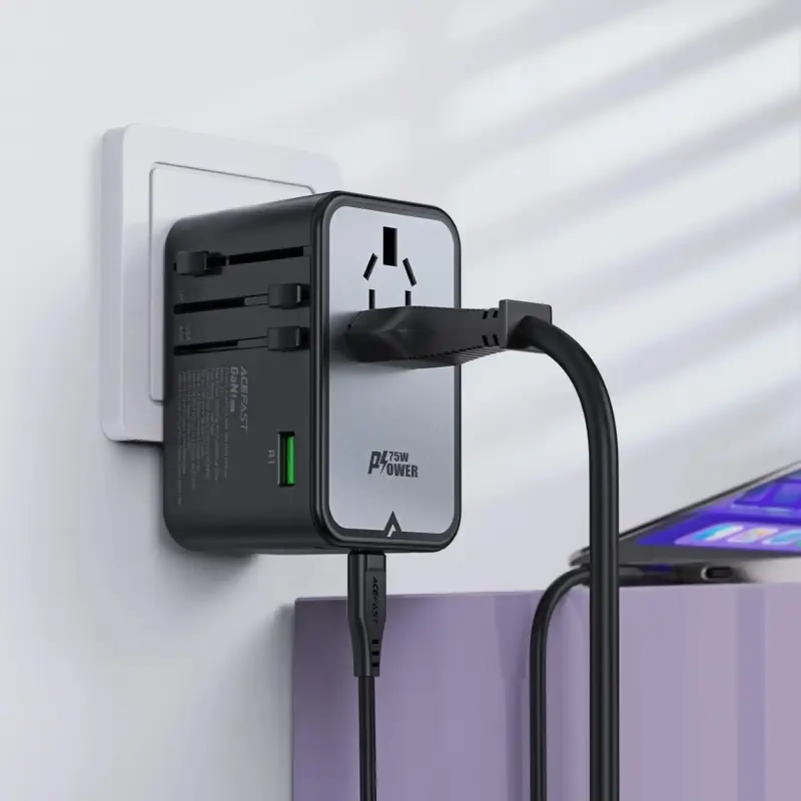 Зарядний пристрій 5xUSB 75W (3xUSB-C+2xUSB-A) Gan Z1 Travel Fast Charger Acefast (6974316282495) UA