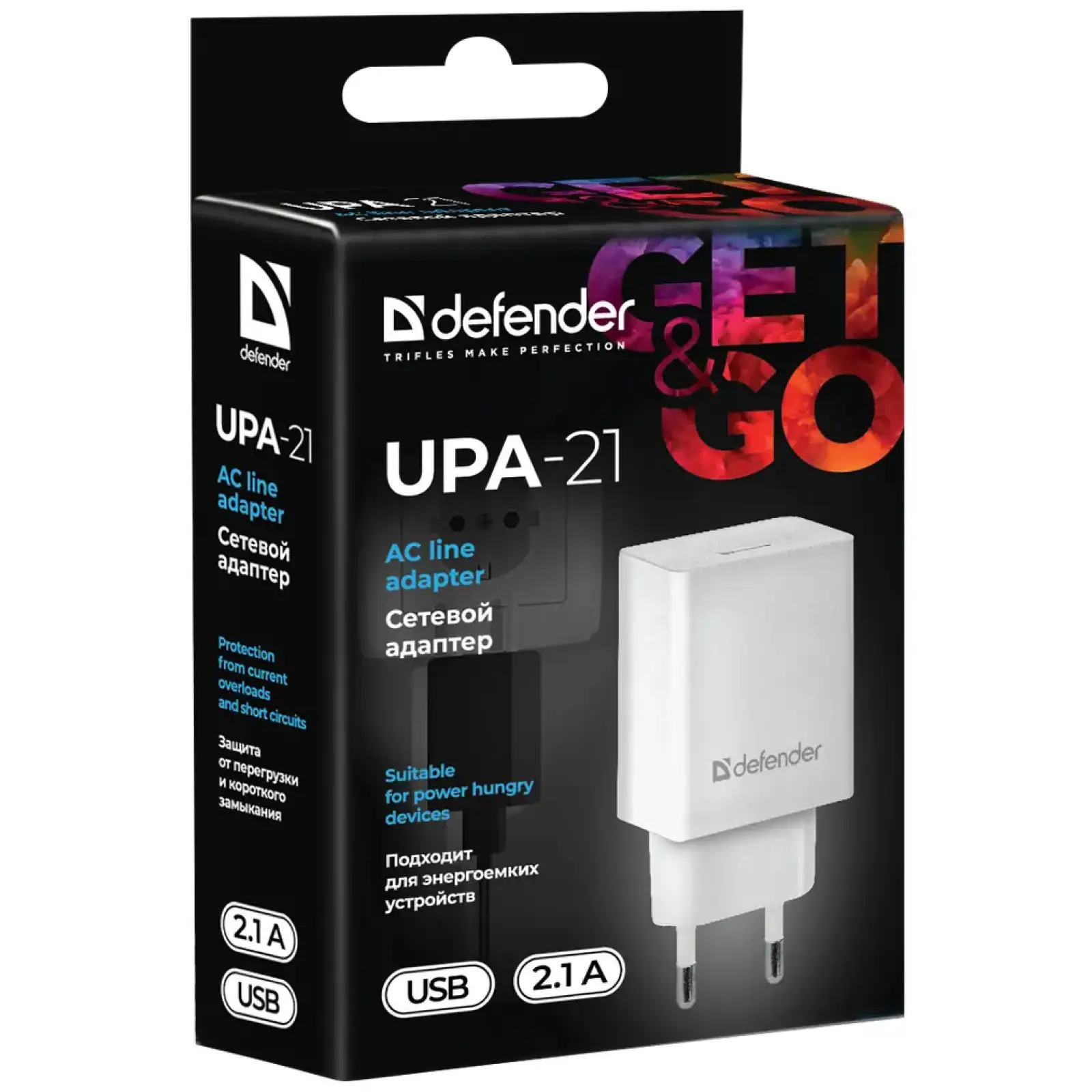 Зарядний пристрій 1xUSB 11W 2.1A UPA-21 білий Defender (83571) UA