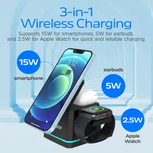 Зарядний пристрій Wireless 15W 3-in-1 Fast Charger black Energizer (WCP307) UA