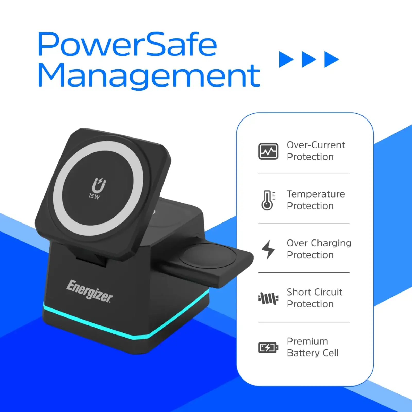 Зарядний пристрій Wireless 15W 3-in-1 Fast Charger black Energizer (WCP307) UA