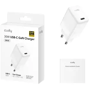 Зарядний пристрій 1xUSB 30W, (GaN, 1хUSB-C, QC+PD 3.0, вилка ЄС, для iPhone 12) , Cudy (CH30) UA