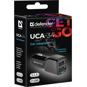 Автозарядка 2xUSB 18W (2xUSB-A) 3.4A UCA-34 чорна Defender (83834) UA