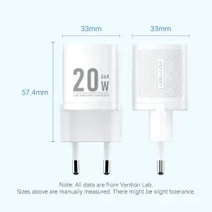 Зарядний пристрій 1xUSB-C 20W GaN + USB-C cable М-М White Vention (TZ-FEPW0-EU-01) UA