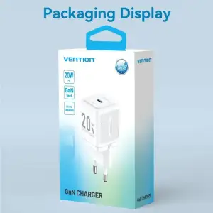 Зарядний пристрій 1xUSB-C 20W GaN + USB-C cable М-М White Vention (TZ-FEPW0-EU-01) UA