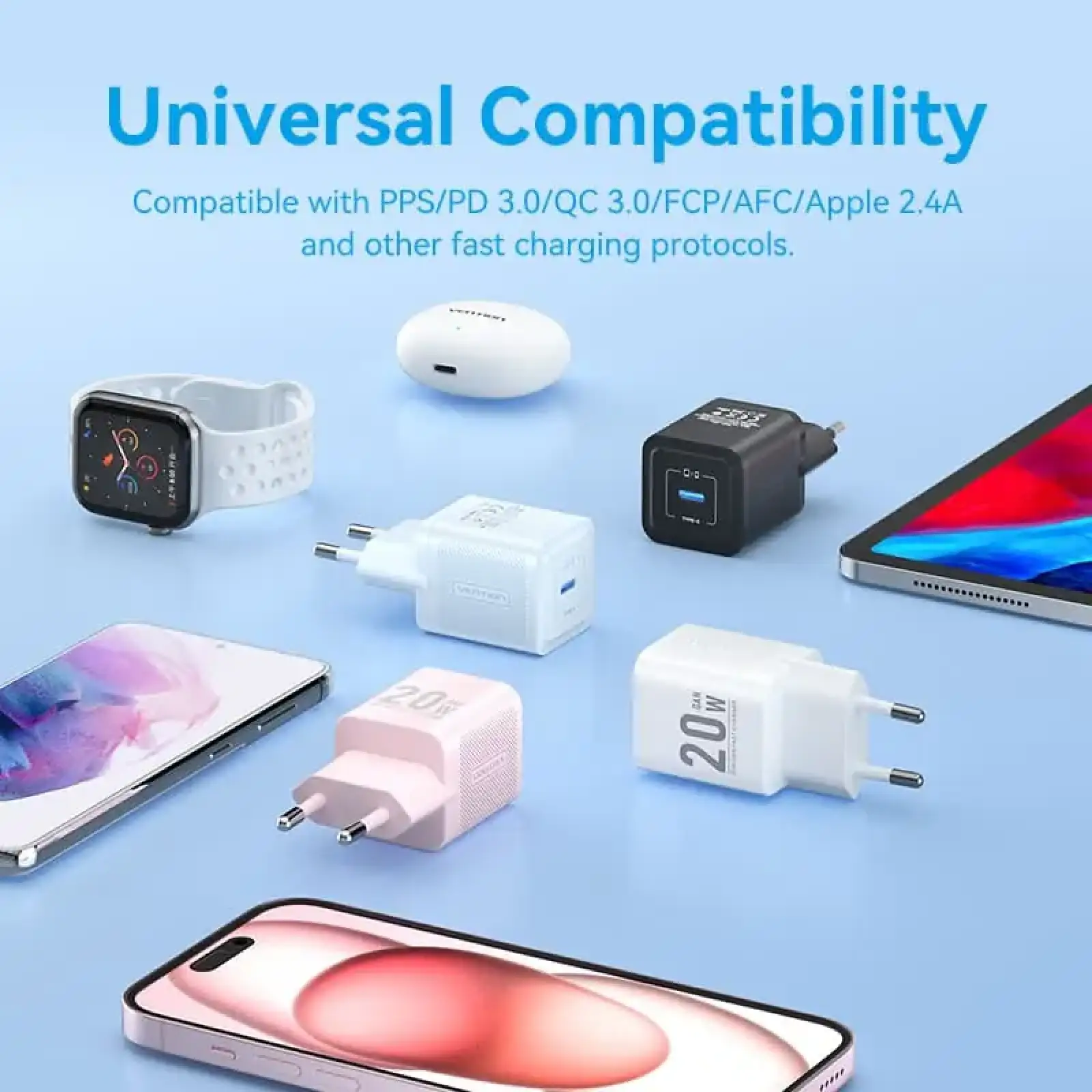 Зарядний пристрій 1xUSB-C 20W GaN + USB-C cable М-М White Vention (TZ-FEPW0-EU-01) UA