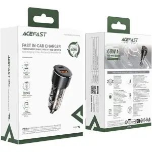 Автозарядка 2xUSB 60W (USB-C + USB-A) B12 Acefast (6974316282914) UA