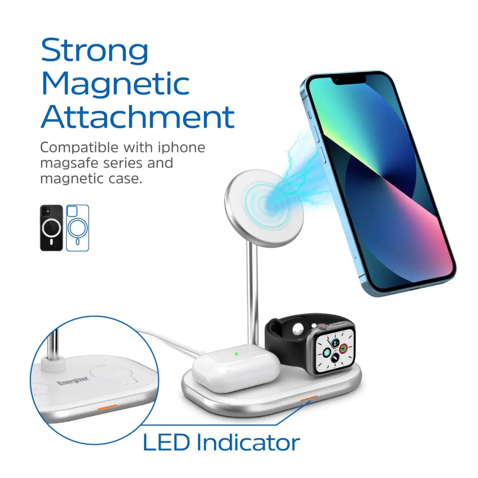 Зарядний пристрій Wireless 15W 3-in-1 Fast Charger white Energizer (WCP303) UA