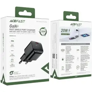 Зарядний пристрій 1xUSB-C 20W Gan A73 mini Fast Charger Black Acefast (6974316282648) UA