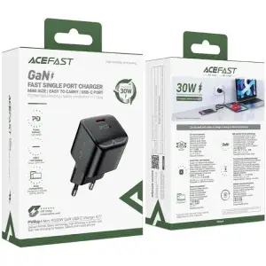 Зарядний пристрій 1xUSB-C 30W Gan A77 mini Fast Charger Black Acefast (6974316282662) UA