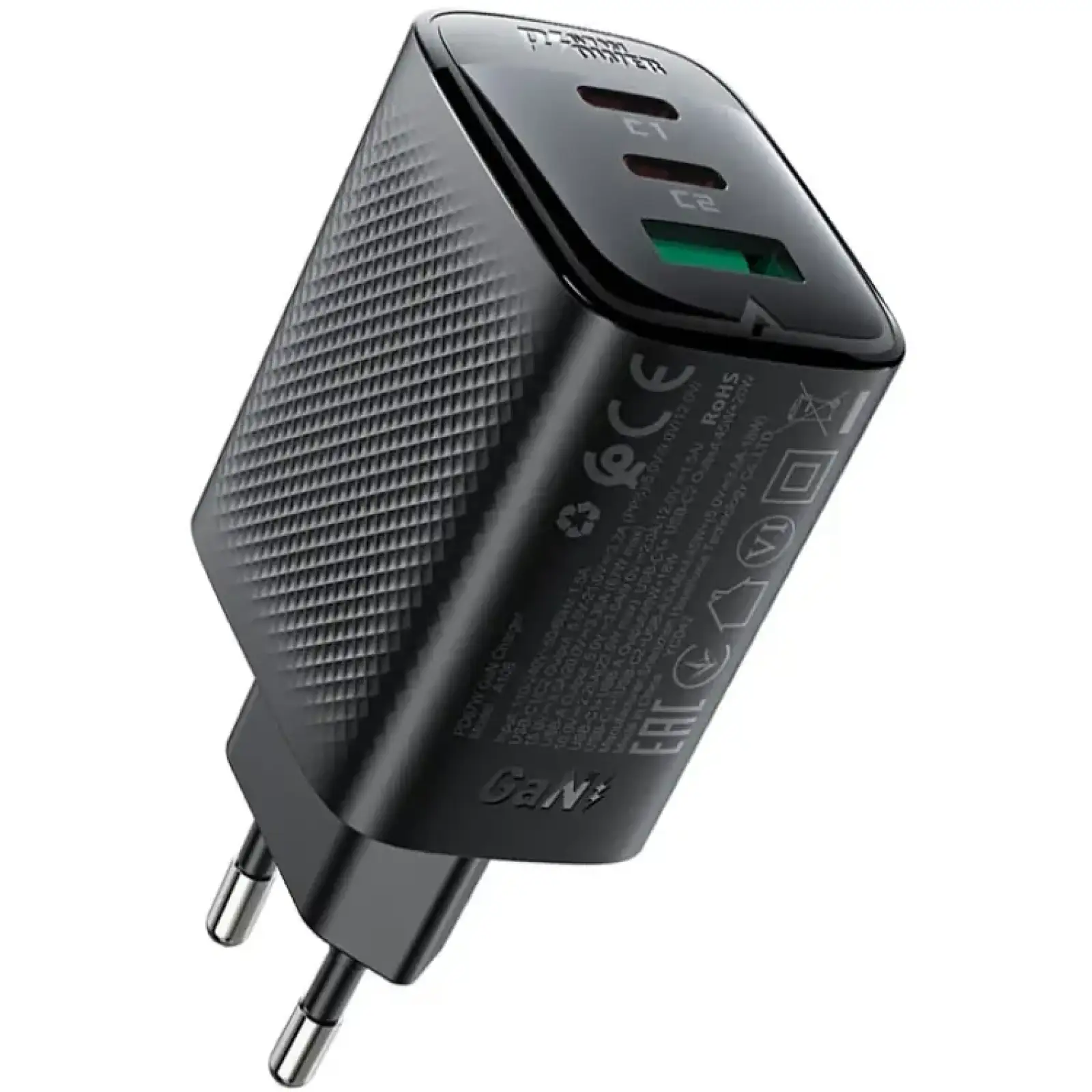 Зарядний пристрій 3xUSB 67W (2xUSB-C+USB-A) Gan A108 Fast Charger Black Acefast (6974316284048) UA