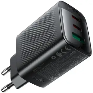 Зарядний пристрій 3xUSB 67W (2xUSB-C+USB-A) Gan A108 Fast Charger Black Acefast (6974316284048) UA