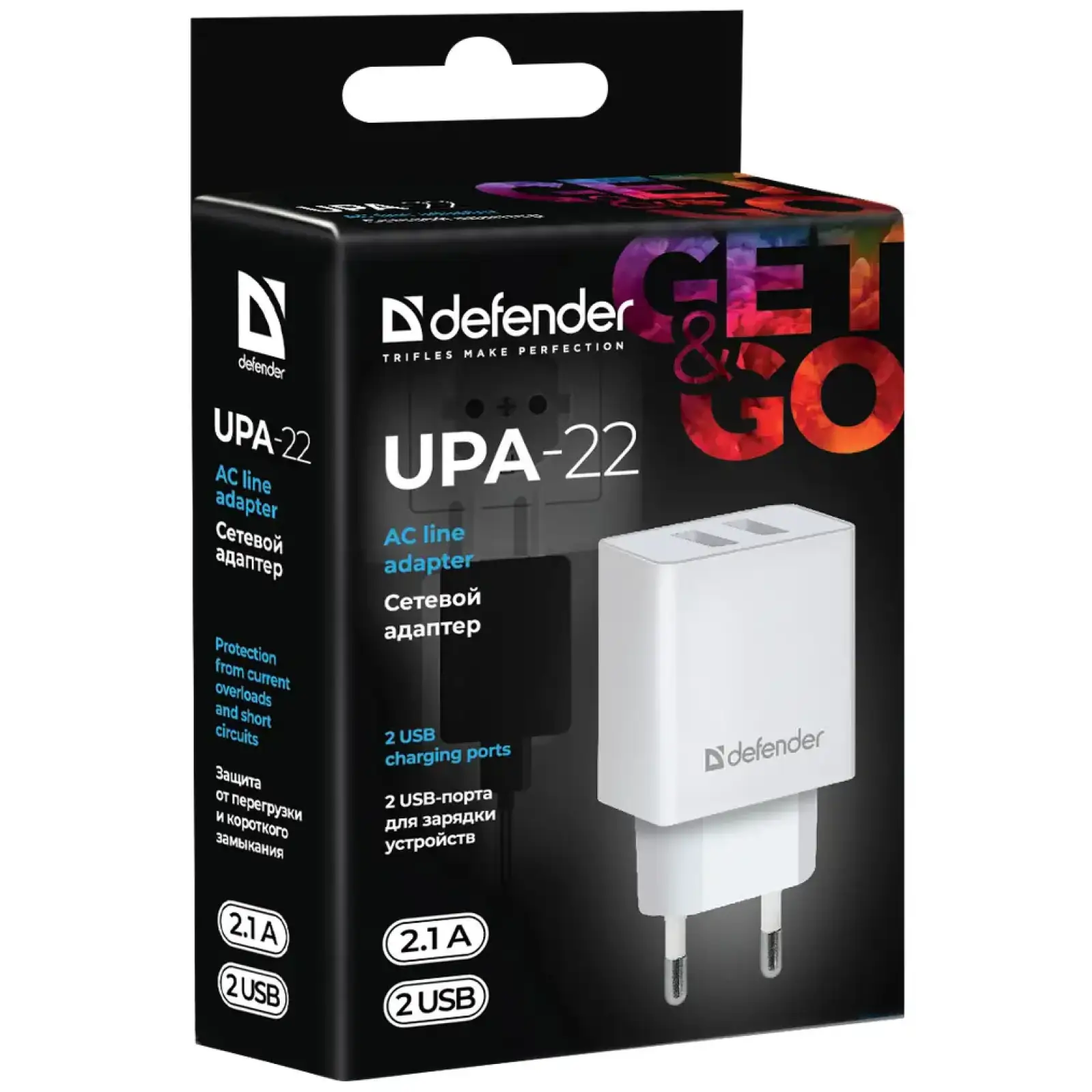 Зарядний пристрій 2xUSB 16W 2.1A UPA-22 білий Defender (83580) UA