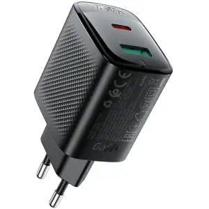 Зарядний пристрій 2xUSB 45W (USB-C+USB-A) Gan A106 Black Acefast (6974316284031) UA