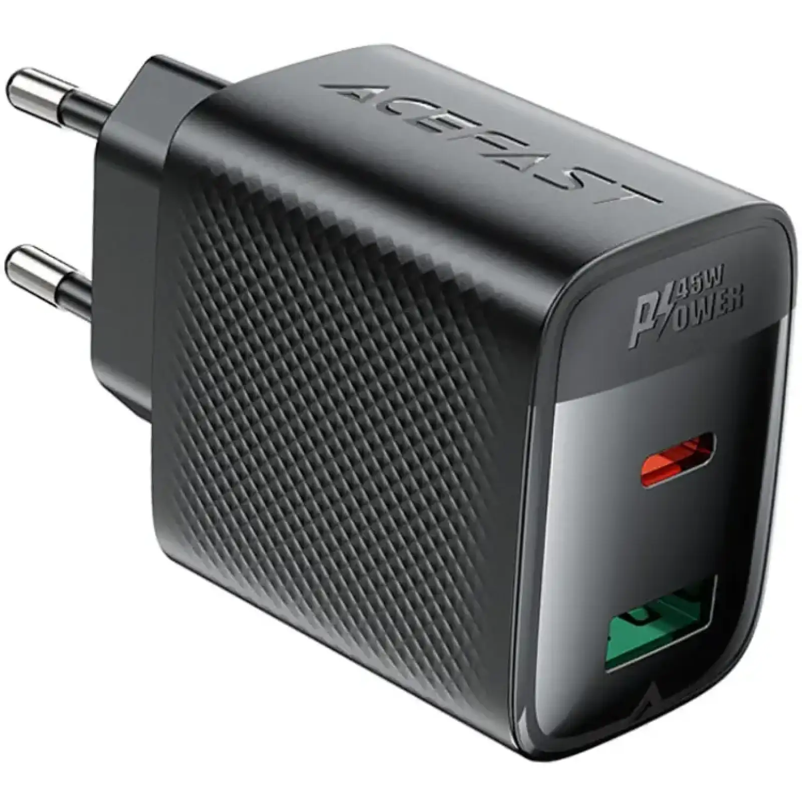 Зарядний пристрій 2xUSB 45W (USB-C+USB-A) Gan A106 Black Acefast (6974316284031) UA