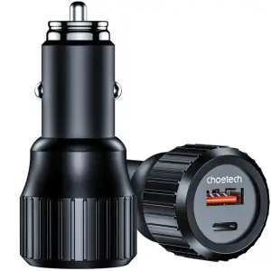 Автозарядка 2xUSB 63W (USB-C+USB-A) PD45W+QC3.018W чорна Choetech (TC0010-BK) UA