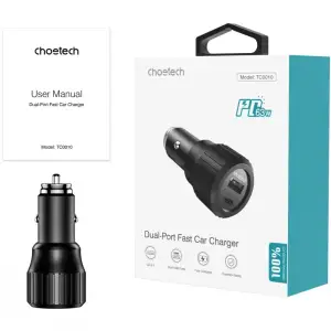 Автозарядка 2xUSB 63W (USB-C+USB-A) PD45W+QC3.018W чорна Choetech (TC0010-BK) UA