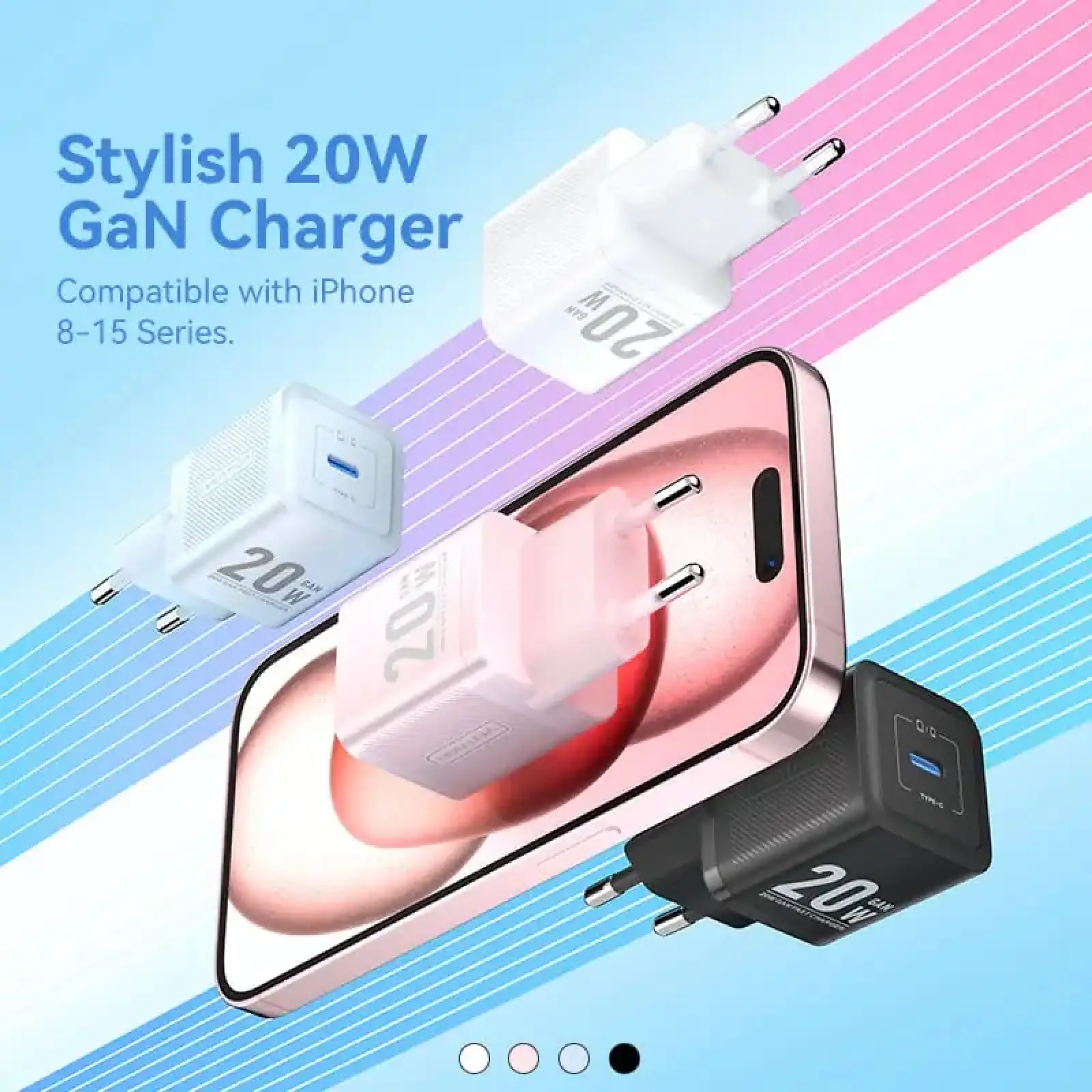 Зарядний пристрій 1xUSB-C 20W GaN + USB-C cable М-М Black Vention (TZ-FEPB0-EU-01) UA