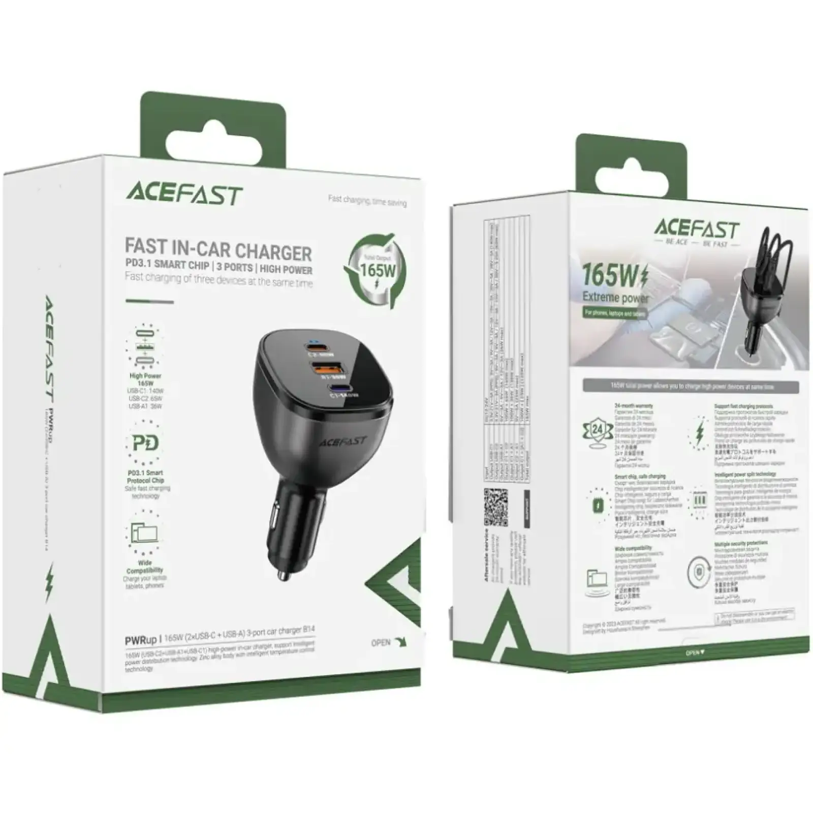 Автозарядка 3xUSB 165W (2xUSB-C + USB-A) B14 Acefast (6974316282938) UA