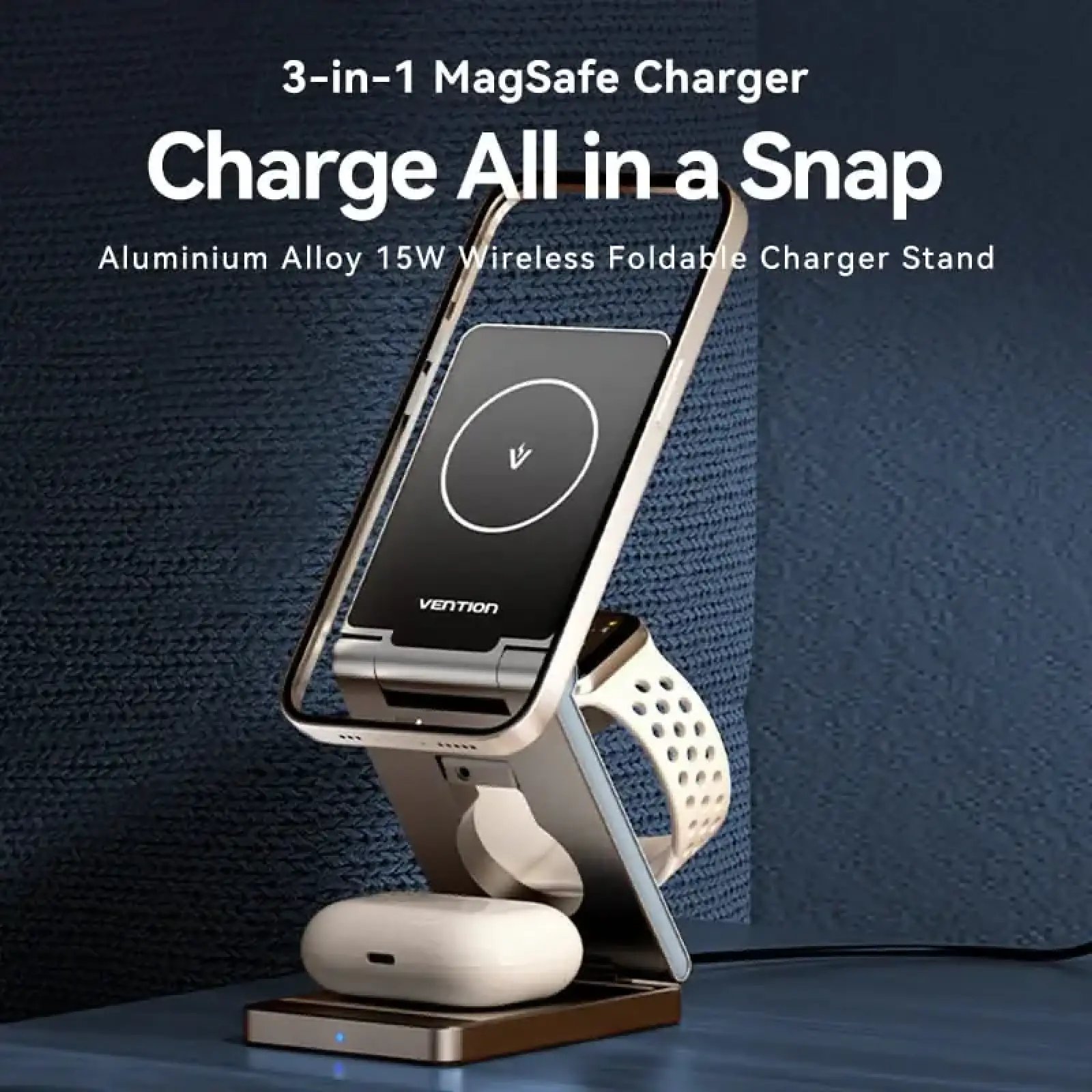 Зарядний пристрій Wireless 15W 3-in-1 Fast Charger Gray Vention (FGFH0) UA