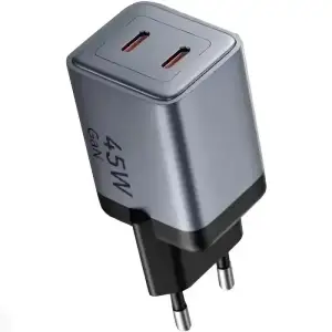 Зарядний пристрій 2xUSB 45W (2xUSB-C) PD3.0 QC, GaN + USB-C cable М-М чорний Vention (TZ-FCDH0-EU) UA