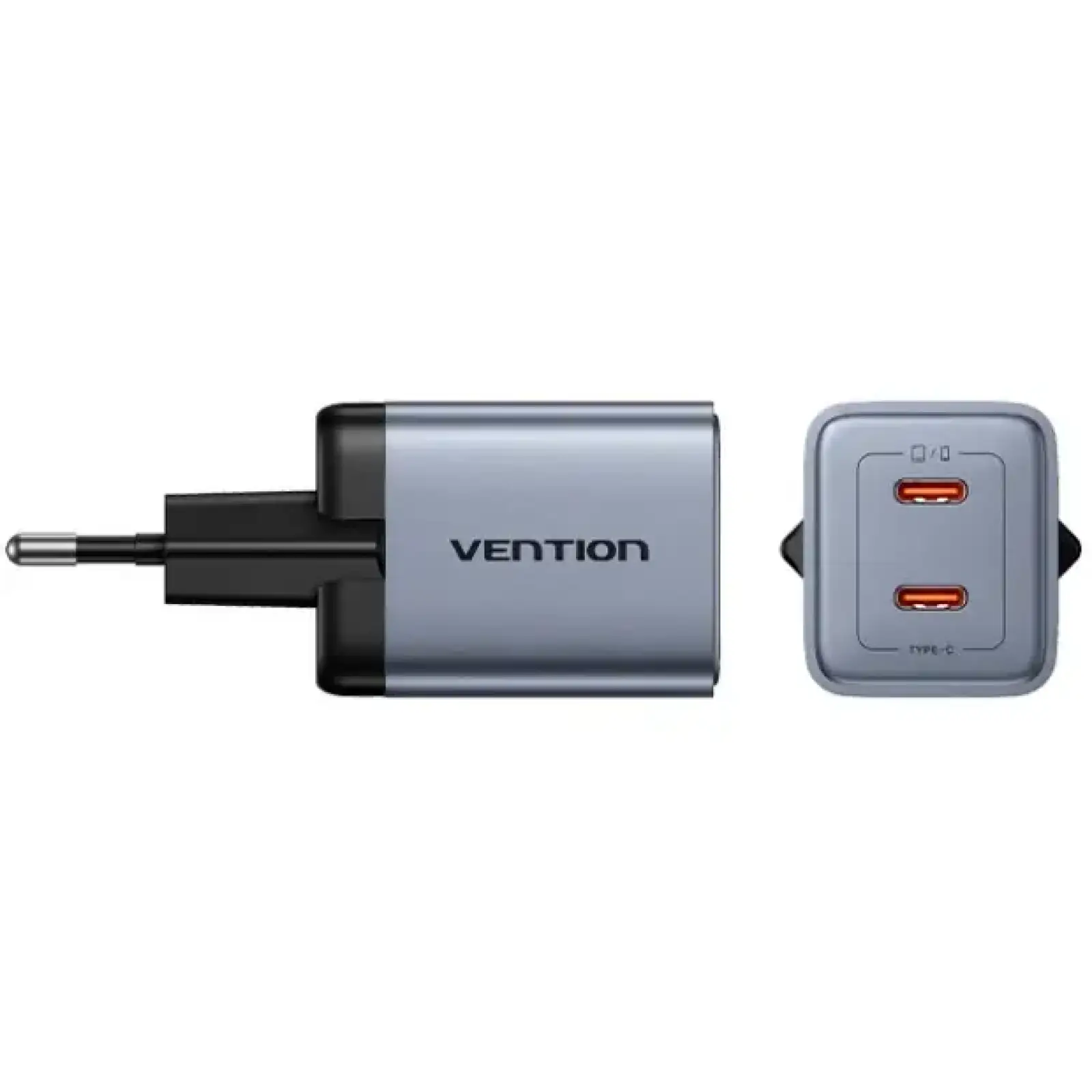 Зарядний пристрій 2xUSB 45W (2xUSB-C) PD3.0 QC, GaN + USB-C cable М-М чорний Vention (TZ-FCDH0-EU) UA