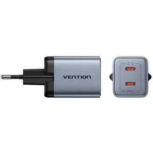 Зарядний пристрій 2xUSB 45W (2xUSB-C) PD3.0 QC, GaN + USB-C cable М-М чорний Vention (TZ-FCDH0-EU) UA