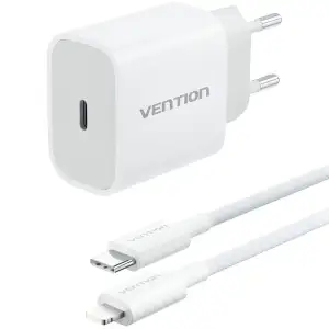 Зарядний пристрій 1xUSB-C 20W + USB-C to Lightning cable М-М White Vention (G17W0-EU) UA