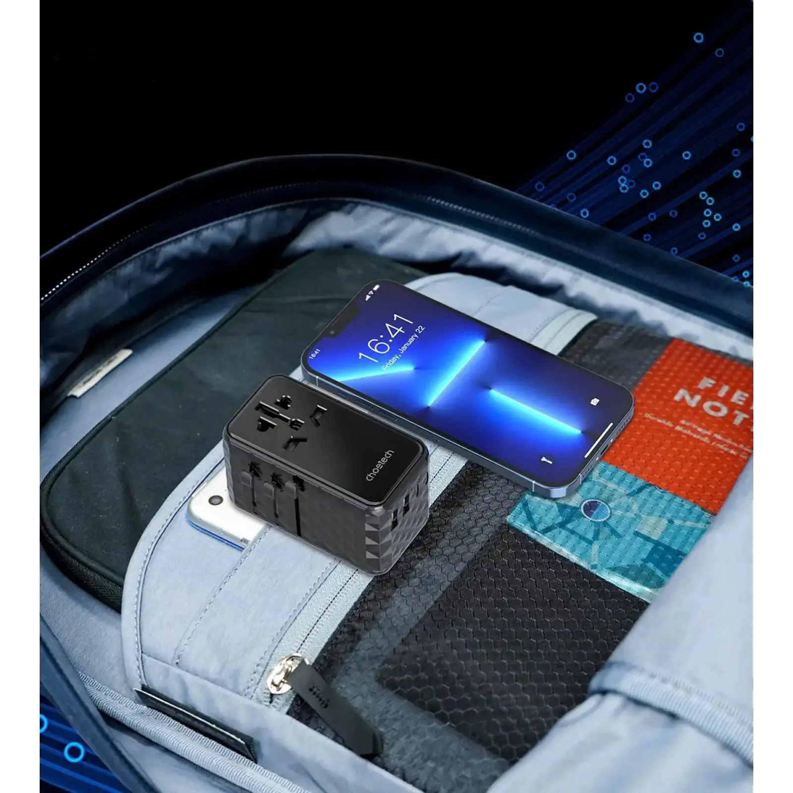 Зарядний пристрій 4xUSB 100W PD (2хUSB-C+2хUSB-A) TRAVEL Universal сharger diamond чорний Choe (PD6028-BK) UA