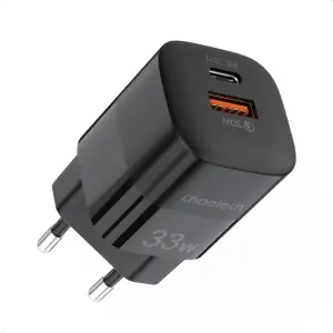 Зарядний пристрій 2xUSB 33W (USB-C+USB-A ) PD QC3.0 PD5006 чорний Choetech (PD5006-EU-BK) UA