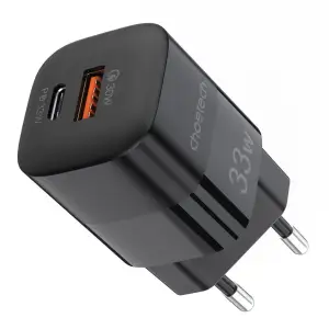 Зарядний пристрій 2xUSB 33W (USB-C+USB-A ) PD QC3.0 PD5006 чорний Choetech (PD5006-EU-BK) UA