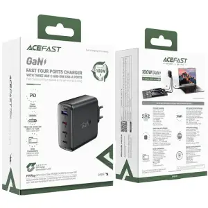 Зарядний пристрій 4xUSB 100W (3xUSB-C+USB-A) Gan A94 Fast Charger Black Acefast (6974316283133) UA
