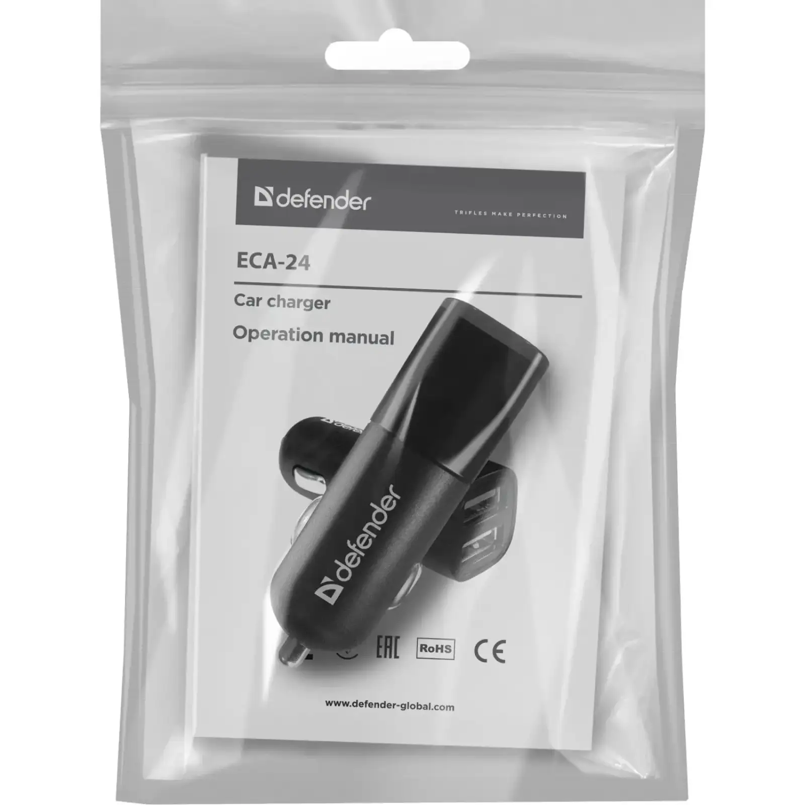Автозарядка 2xUSB 12W 2.1A ECA-24 чорна Defender (83824) UA