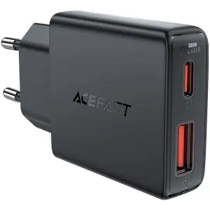Зарядний пристрій 2xUSB 30W (USB-C+USB-A) Gan A69 ultra-thin Fast Charger Black Acefast (6974316282709) UA