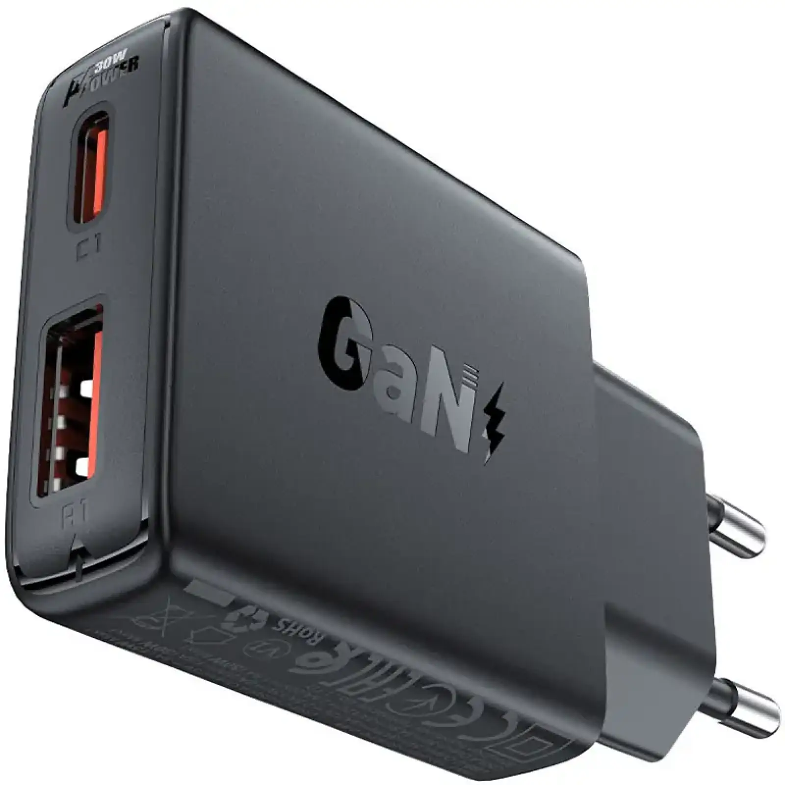 Зарядний пристрій 2xUSB 30W (USB-C+USB-A) Gan A69 ultra-thin Fast Charger Black Acefast (6974316282709) UA